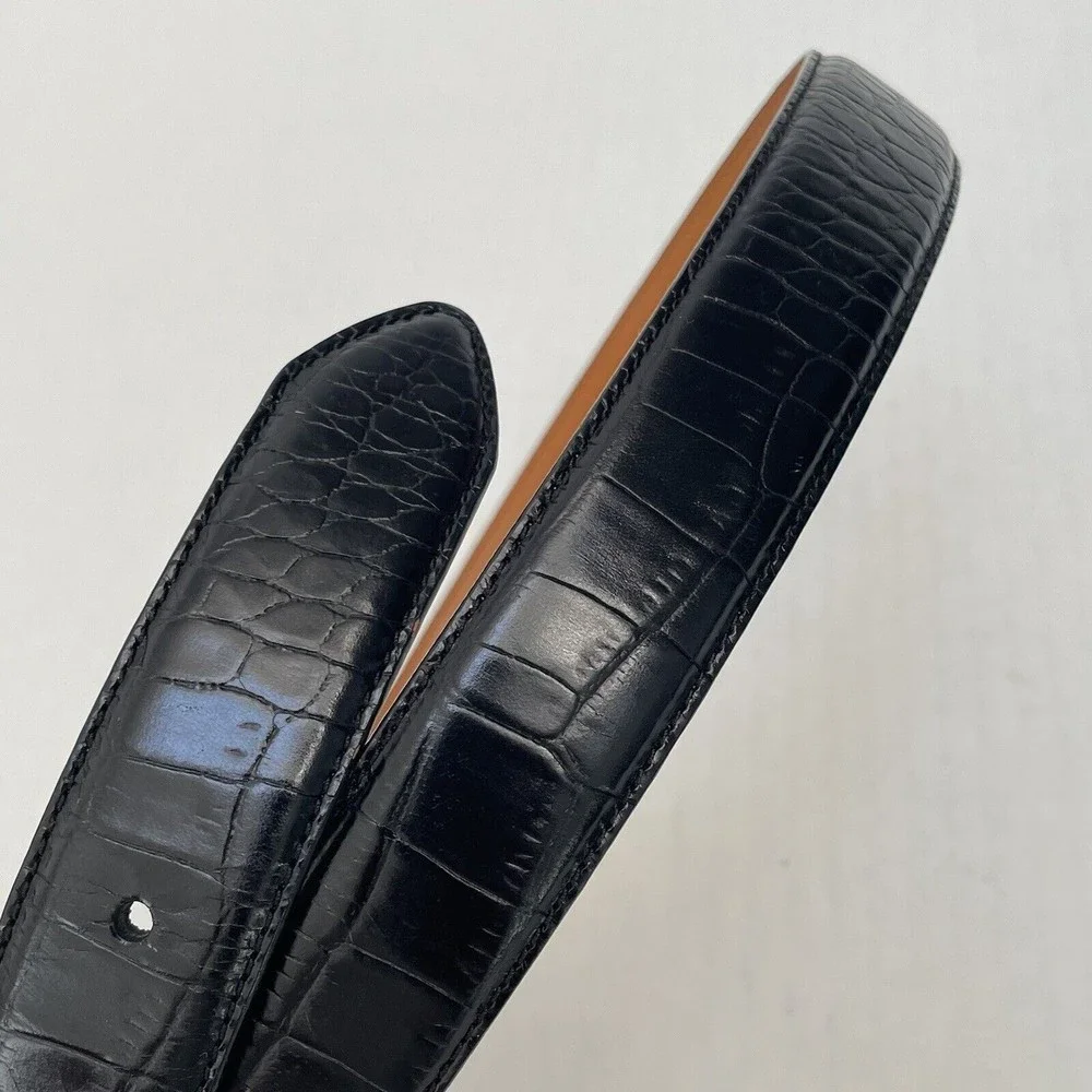Lauren Ralph Lauren Black Italian Leather Croc Embossed Belt Youth Size L